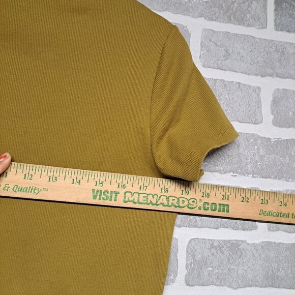 Madewell Womens Ribbed Henley High-Crop Tee Mustard‎ color Size Large - Picture 8 of 9